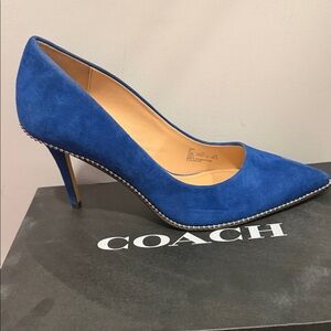 Coach Ocean Waverly Suede Pointed-Toe Pumps with Silver Trim